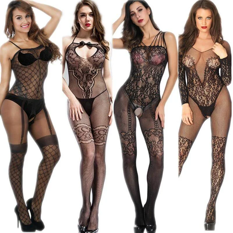 body shaper with hook-and-eye closureAriel Mesh Stocking Underwear Elastic Bodysuit Set