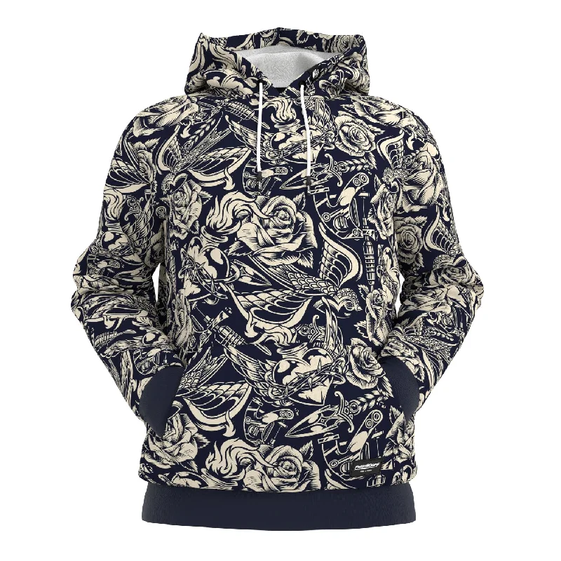 Women's Hooded Sweatshirts with Solid Color LiningTattoo Pattern Hoodie