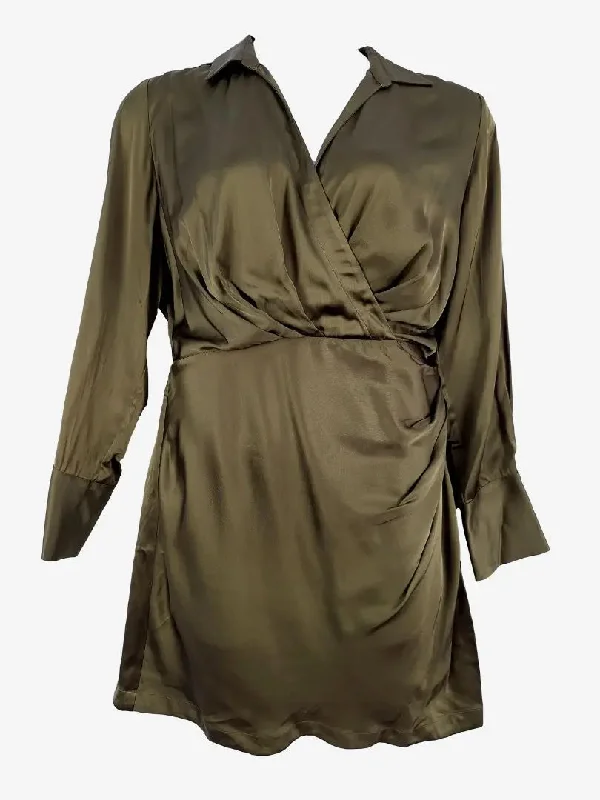 Women's U-Shaped Collar DressesWitchery Khaki Jungle Wrap Mini Dress Size 12