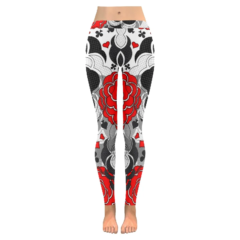 Zenzzle black red roses print Low Rise Ladies yoga Leggings for women