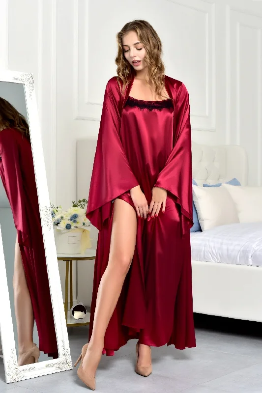 women's pajamas for hot summer nightsLuxurious burgundy peignoir set Nightdress & robe