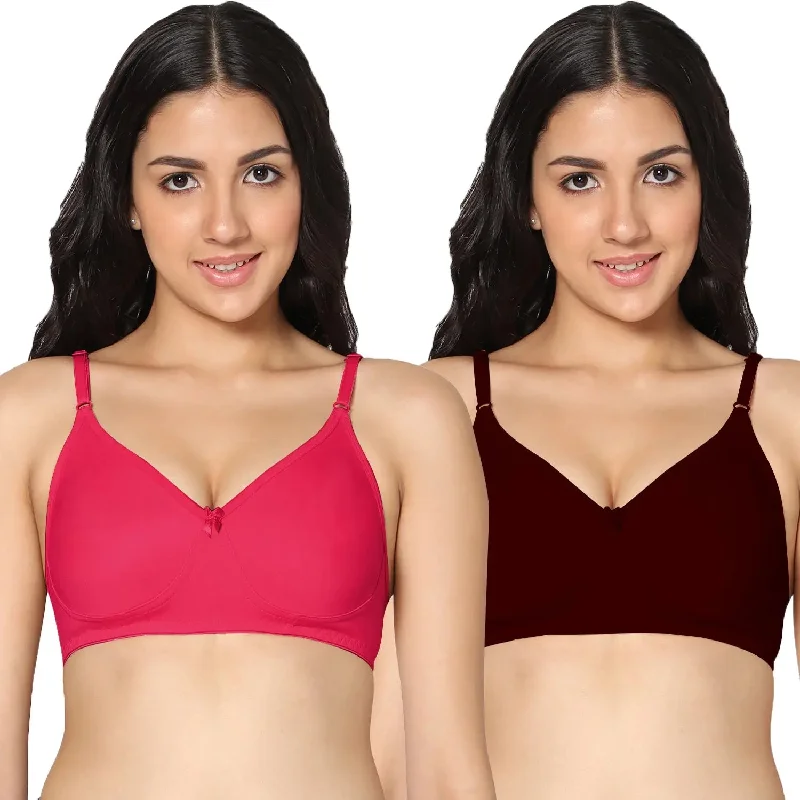 molded cup bra for shape retentionMedium coverage Non Padded Bra Magenta Maroon color (Pack of 2)