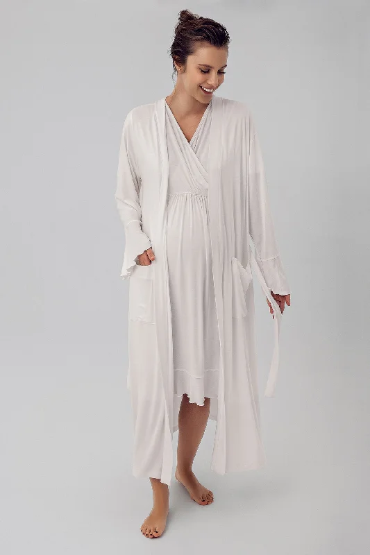 women's pajamas for hot summer nightsShopymommy 16409 Double Breasted Maternity & Nursing Nightgown With Flywheel Arm Robe Ecru