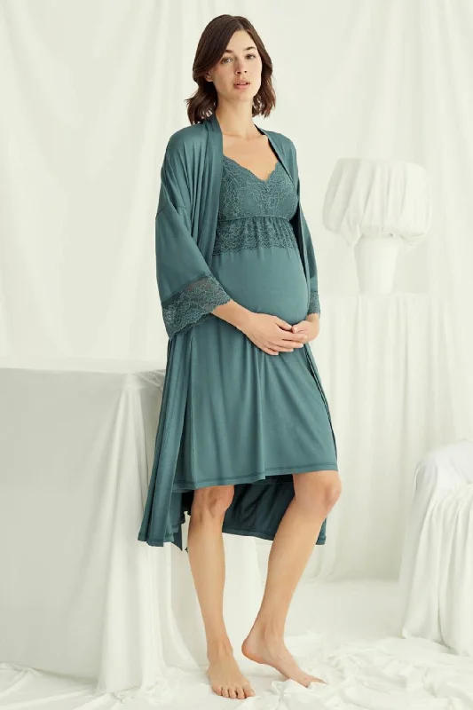 women's pajamas with hidden pocketsShopymommy 18522 Lace Strappy Maternity & Nursing Nightgown With Robe Set Green