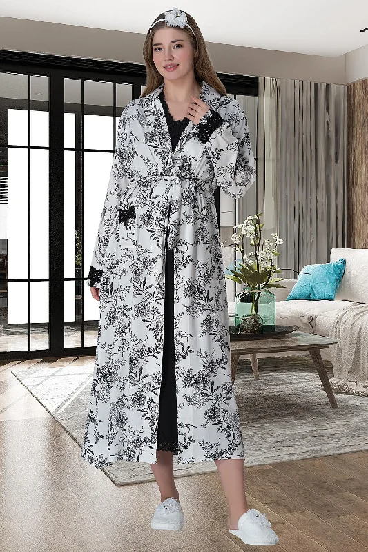 women's pajamas with a subtle shimmerShopymommy 6004 Lace Maternity & Nursing Nightgown With Patterned Robe Black