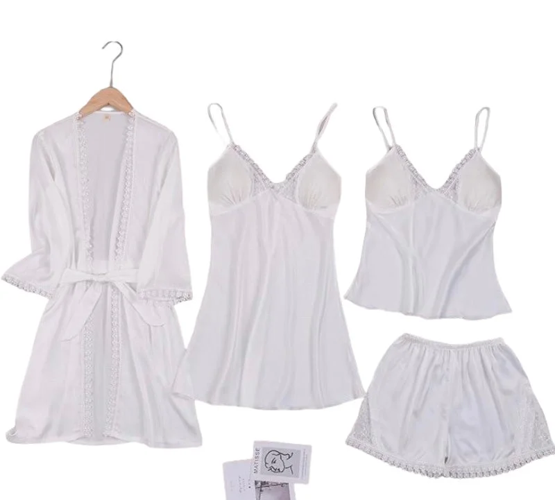 women's button-down pajama shirtsWhite Silk Robe Sets