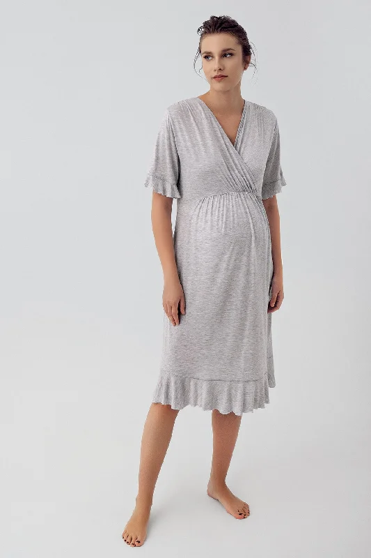 women's pajamas for those who cherish softnessShopymommy 16109 Double Breasted Maternity & Nursing Nightgown Grey