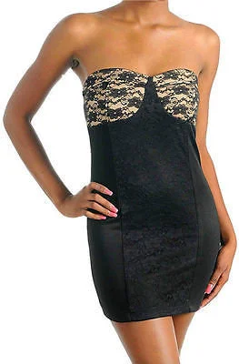 Women's U-Shaped-Neck DressesDress Cocktail Lace Strapless Tube Panel Sexy Nude Mini New Black Woman