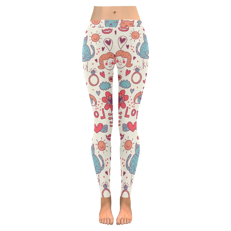 Zenzzle Cartoon romantic kids cats Low Rise Zenzzle Graphic Yoga Legging for women