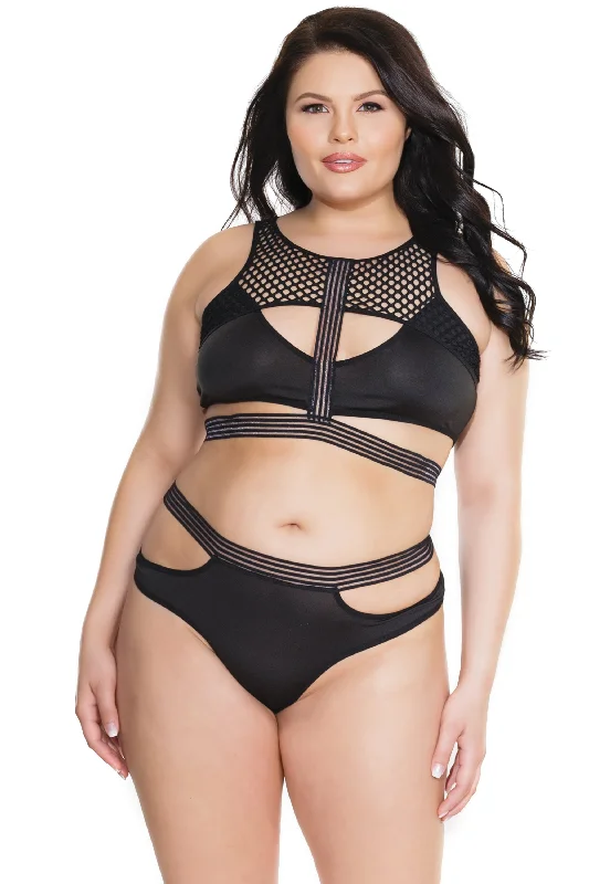 plus-size sports bra with mesh ventilationCoquette 7210X Plus Fence Net Crop Top With Panty Set