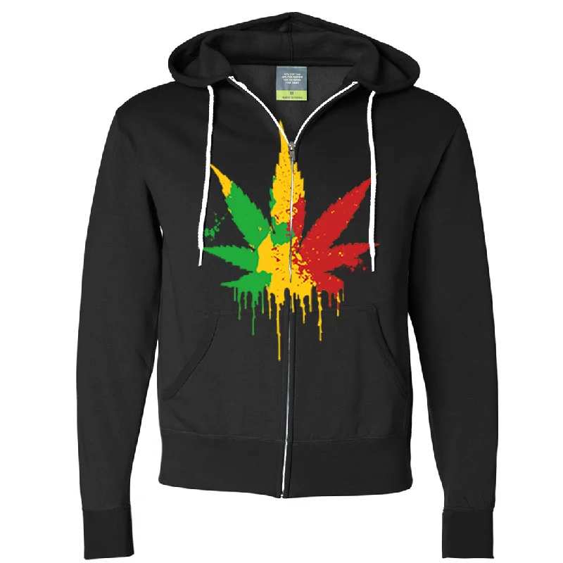 Women's Hooded Sweatshirts with Front PocketsRasta Pot Leaf Zip-Up Hoodie