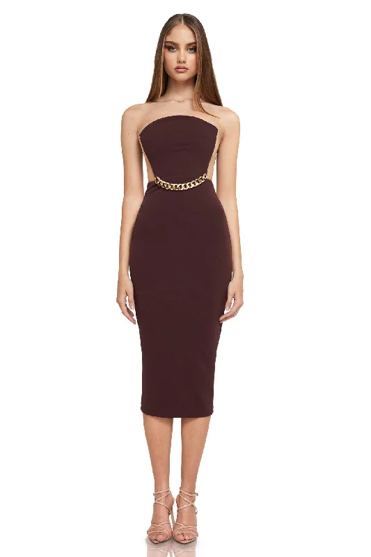 Women's Narrow Collar DressesNookie Scandal Midi Dress - Chocolate