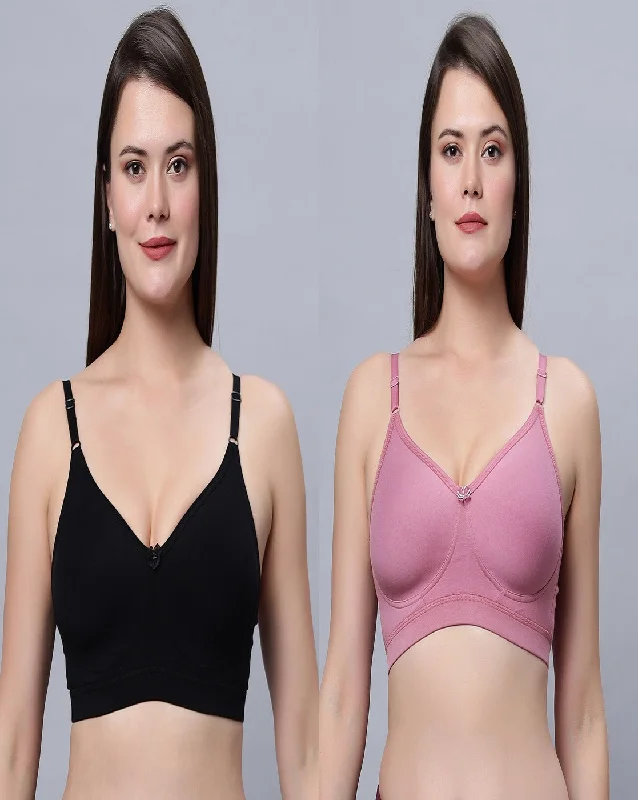 seamless bra with lace detailingFull Coverage Non Padded Black and Onion Bra (Pack of 2)