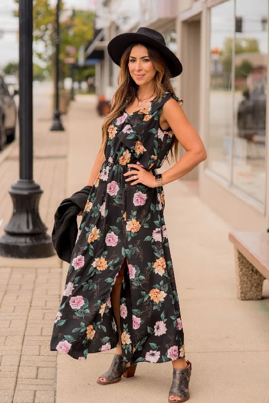 Women's Jumpsuits with Shawl CollarTimeless Floral Maxi