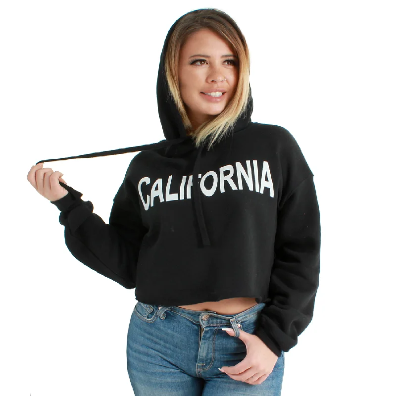 Women's Hooded Sweatshirts with Heavyweight FabricCalifornia Bold Text Cropped Hoodie Black