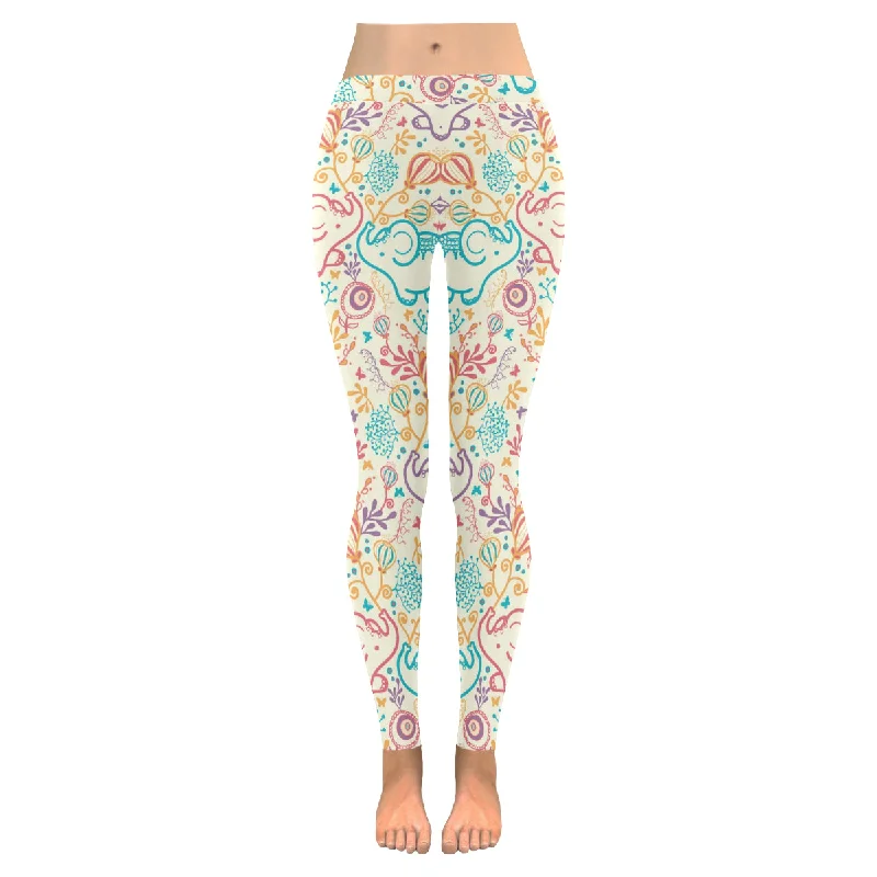 Zenzzle Elephants With Flowers print Low Rise women yoga running Leggings