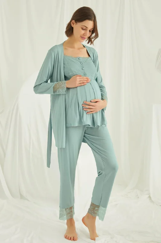 women's pajamas for those who seek cozy, all-night comfortShopymommy 18468 Lace 3-Pieces Maternity & Nursing Pajamas With Robe Green