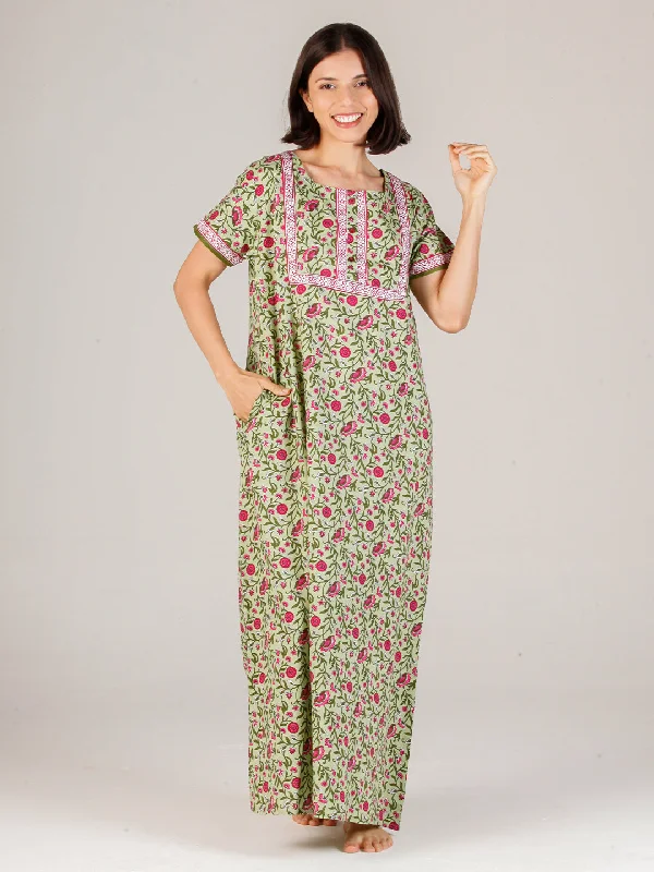 floral print women's pajamasEvolove Women's 100% Cotton Printed Maxi Nightgown Long Nighty Sleepwear for Ladies Super Soft Comfortable Design