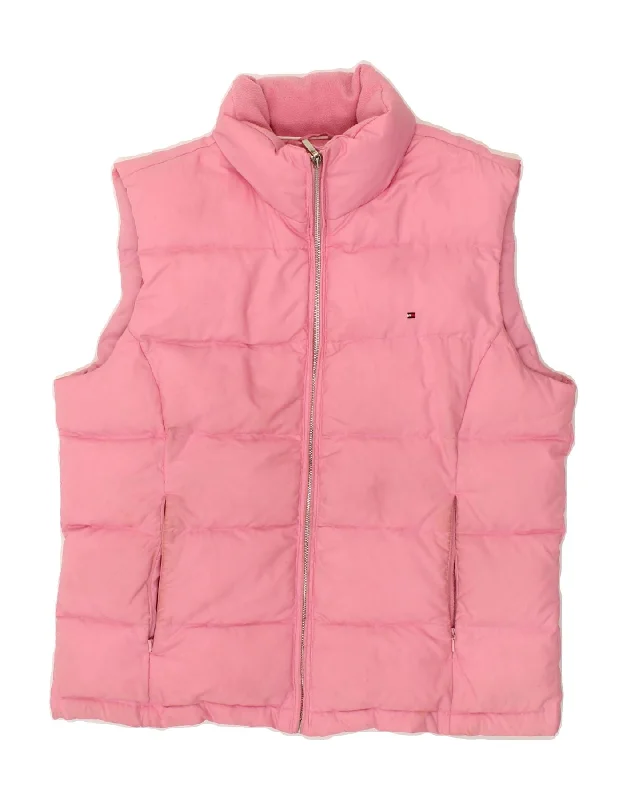 Women's Coats with Fur Trimmed ZipperTOMMY HILFIGER Womens Padded Gilet UK 18 XL Pink Polyester