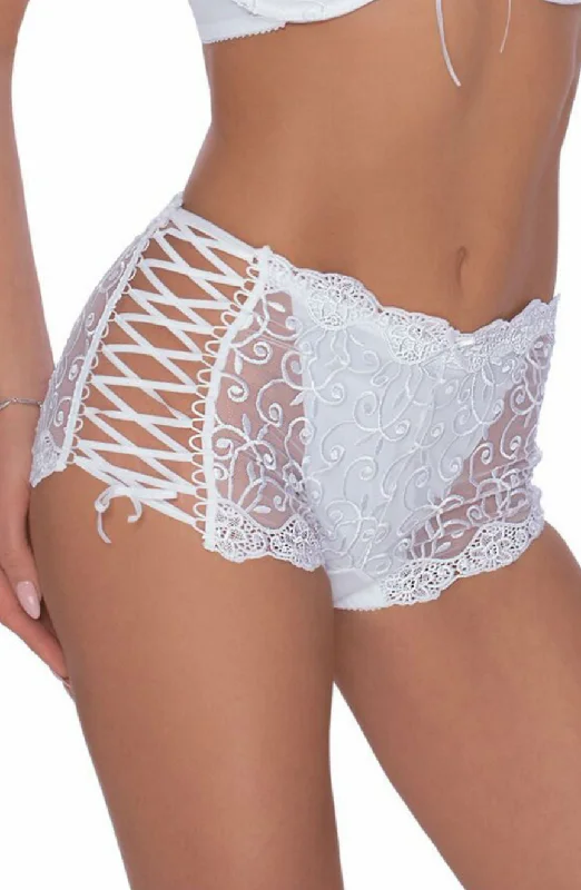 women's underwear made from bamboo fiberElegant Scroll Swirls Embroidery & Floral Lace Side Lace Up Briefs Shorts A105