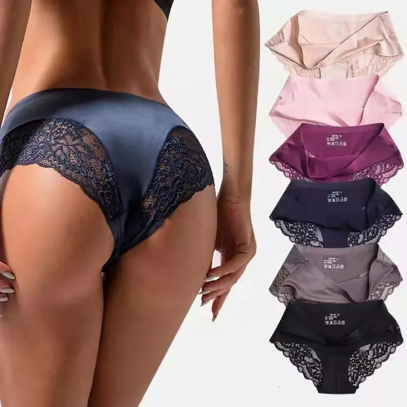 lightweight silk panties for everyday wearIce Silk Elegance - Seamless Lace Mid-Waist Briefs for Comfort and Style