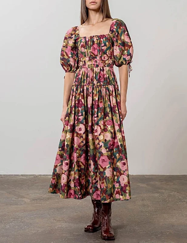 Women's Wide Collar DressesDelilah Floral Tiered + Shirred Midi Dress