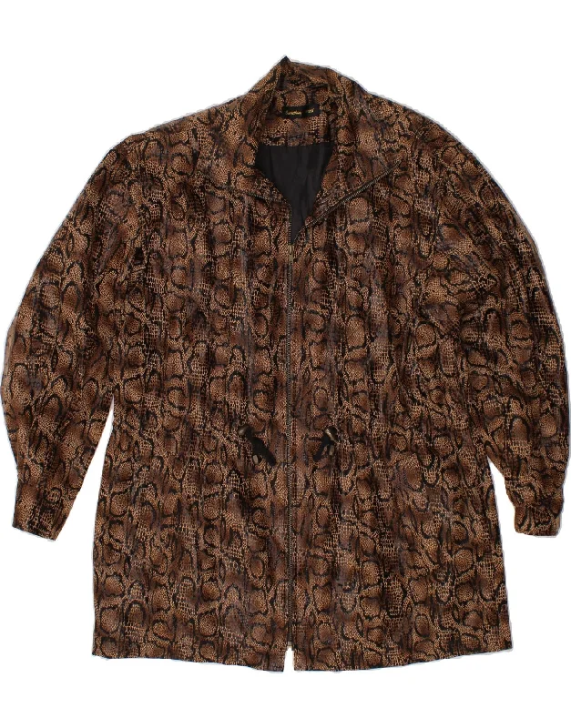 Women's Coats with CollarVINTAGE Womens Overcoat UK 18 XL Brown Animal Print Polyester