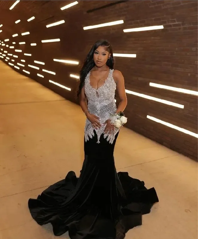 Women's Wide-Neck DressesSparkling Diamond Mermaid Prom Dress 2024 Luxury Crystal Beaded Birthday Black Girl Womens Party Prom Dress 2024 blackgirl