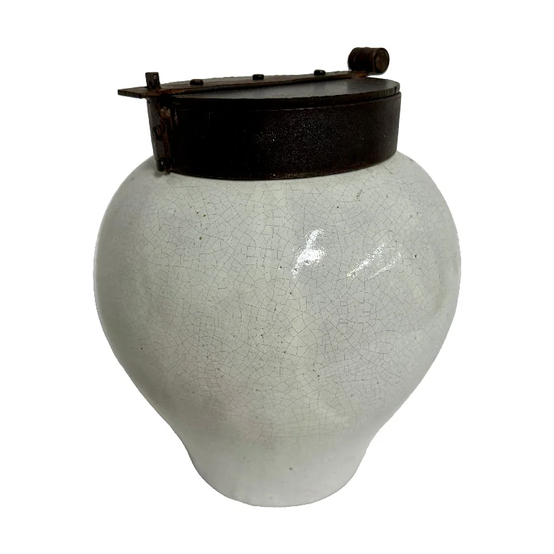 Women's Sleeveless JumpsuitsCrackle Glaze Ceramic Urn with Metal Lid