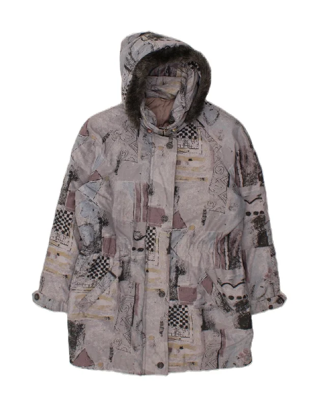 Women's Rain CoatsVINTAGE Womens Hooded Windbreaker Coat UK 18 XL Grey Patchwork