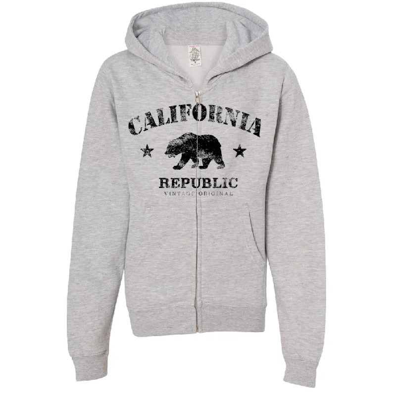 Women's Hooded Sweatshirts with Geometric LiningCalifornia Republic Vintage Original Premium Youth Zip-Up Hoodie