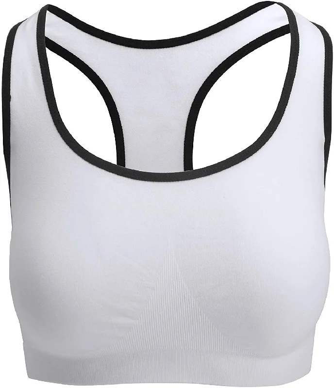 seamless molded bra for smooth undergarmentsWhite Racerback Sports Bras Removable Padded Seamless Activewear Fitness Bra