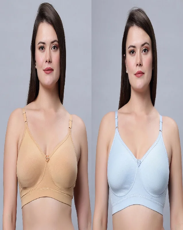 underwire bra with side supportFull Coverage Non Padded Skin and Sky Blue Bra (Pack of 2)