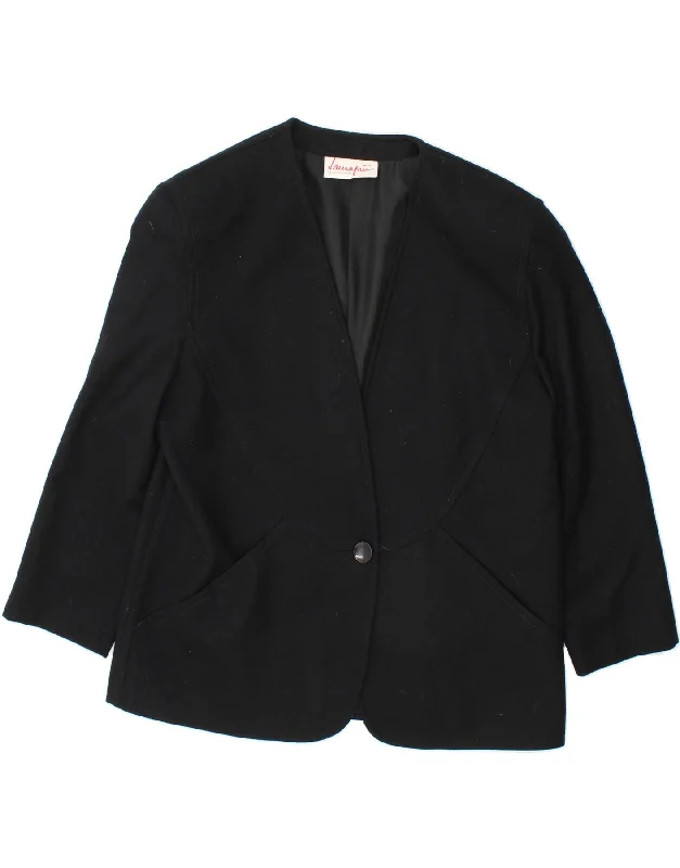 Women's Coats with Fur Trimmed PocketsLAURA BIAGIOTTI Womens 1 Button Blazer Jacket IT 50 XL Black Viscose