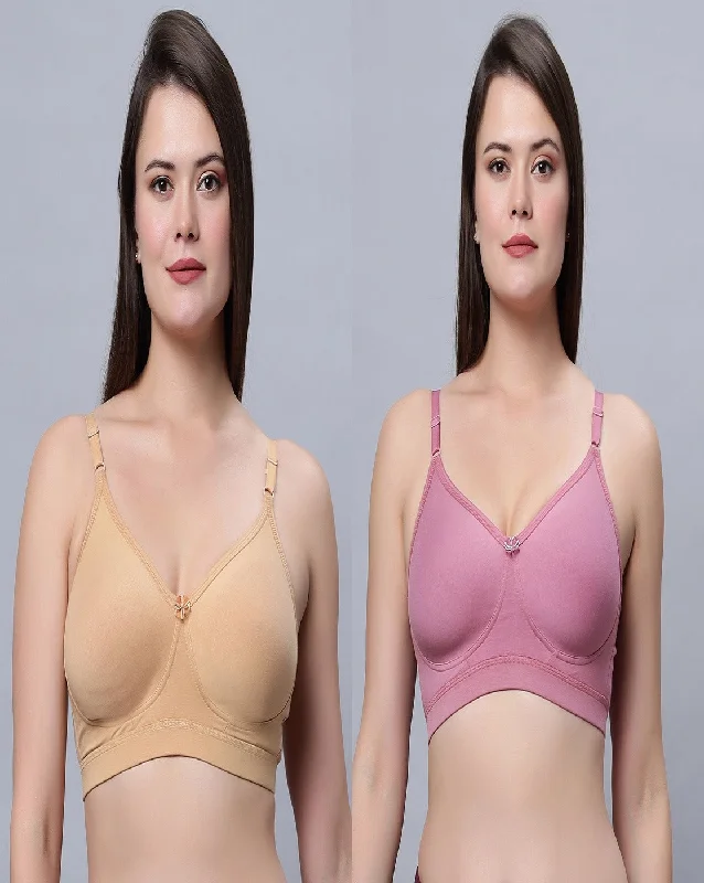 seamless bra with mesh lining for breathabilityFull Coverage Non Padded Skin and Onion Color Bra (Pack of 2)