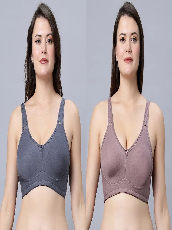 sports bra for high-impact workoutsFull coverage non padded T-shirt  Grey and Mouse Color Bra (Pack of 2)