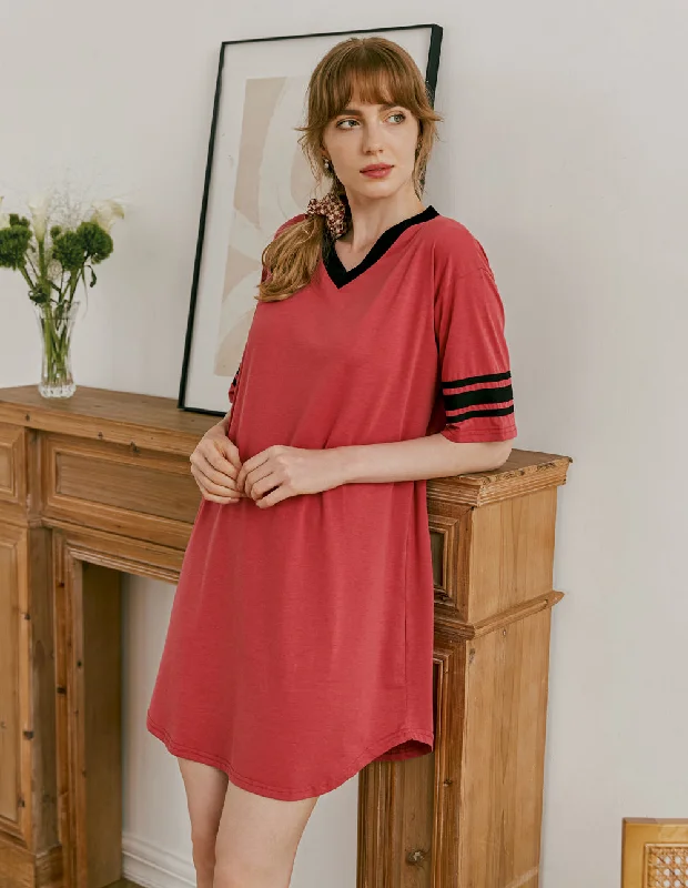 women's pajamas for campingEkouaer Stylish Contrast Color Cool Sleep Dress (US Only)