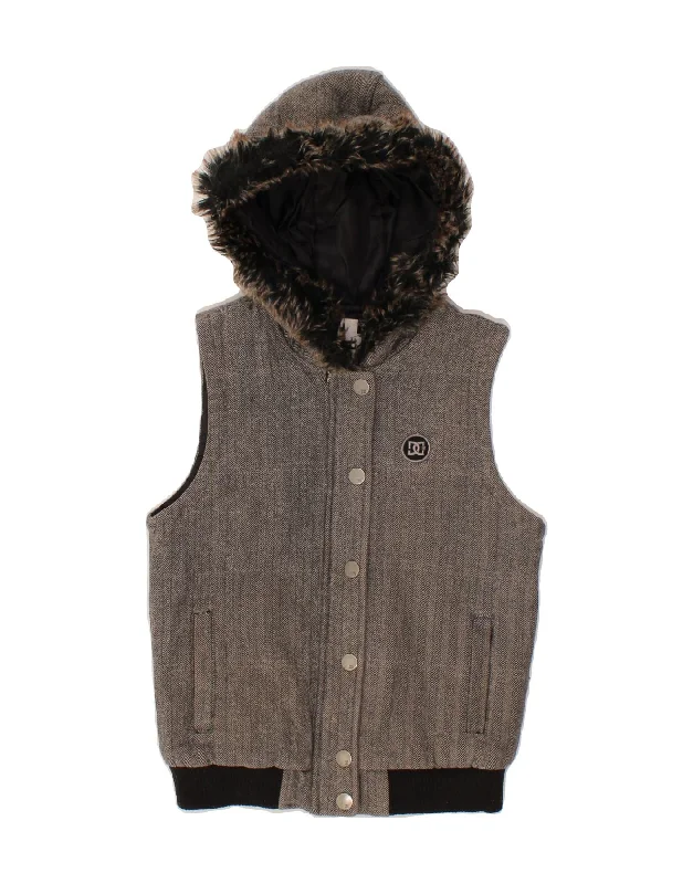 Women's Coats with PocketsDC Womens Hooded Padded Gilet UK 10 Small Grey Herringbone Cotton