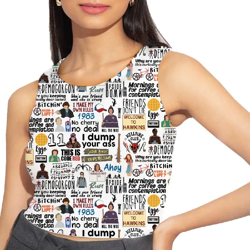 Women's Blouse with Keyhole CollarAOP Crop Top - Stranger Doodle