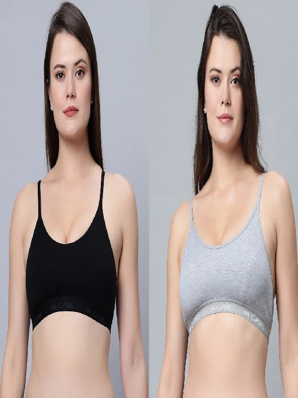 sports bra for high-impact workoutsFull Coverage Non-Padded Sports Bra Black Grey color (Pack of 2)