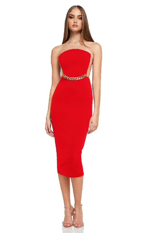 Women's Collarless DressesNookie Scandal Midi Dress - Red