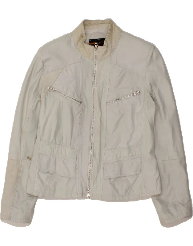 Women's Winter CoatsVINTAGE Womens Leather Jacket IT 44 Medium Off White Leather