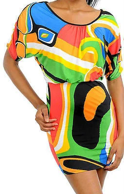 Women's U-Shaped Collar DressesDress Mini Colorful Geometric Abstract Dolman Sleeve Backside Keyhole