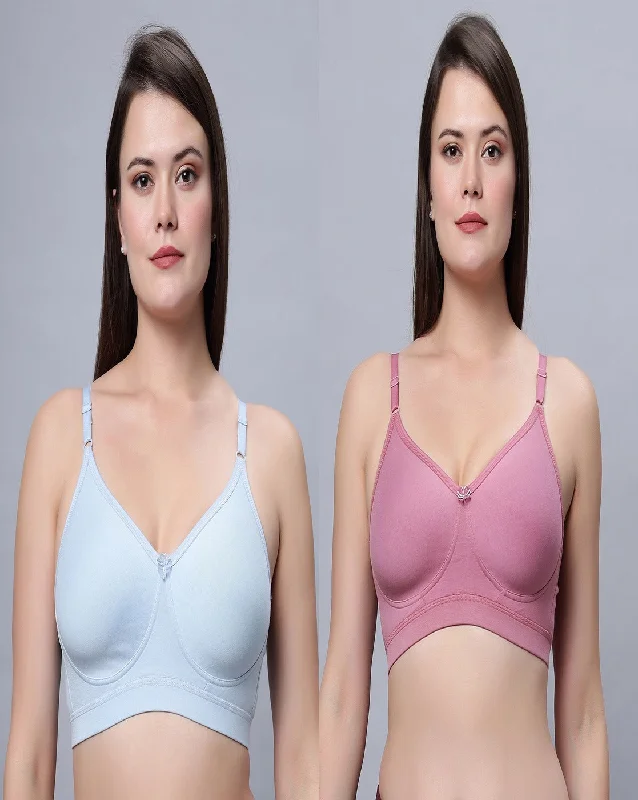 convertible bra with silicone strips for supportFull Coverage Non Padded Sky Blue and Onion Bra (Pack of 2)