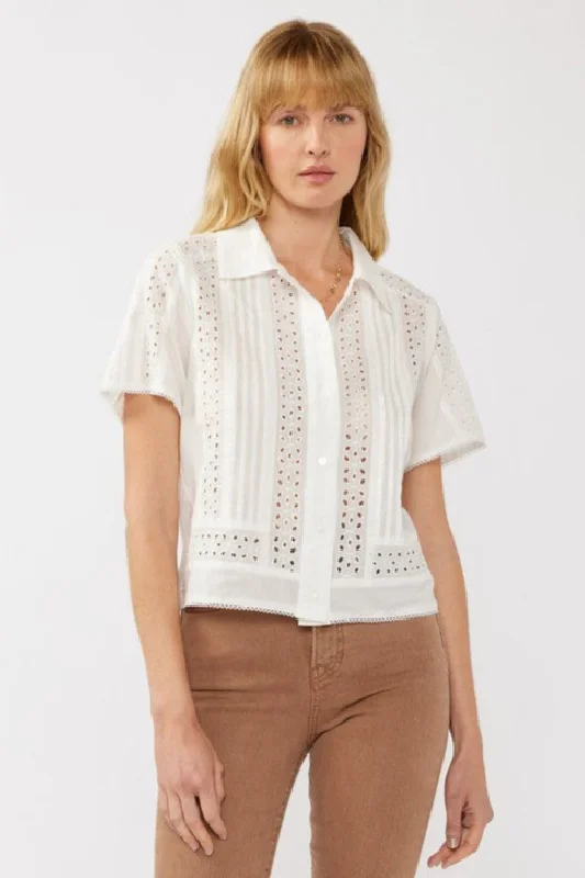 Women's Chic ShortsGracie Short Sleeve Button Down Eyelet Trim Top White