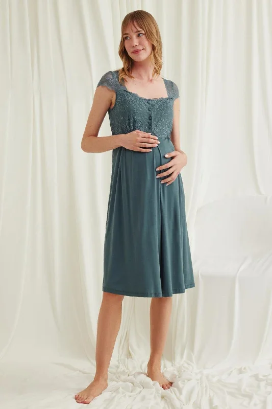 women's short sleeve pajama setsShopymommy 18536 Lace Maternity & Nursing Nightgown Green