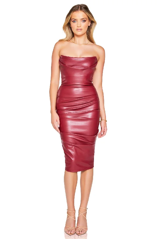 Women's Cut-Out DressesNookie Leona Strapless Midi Dress - Wine