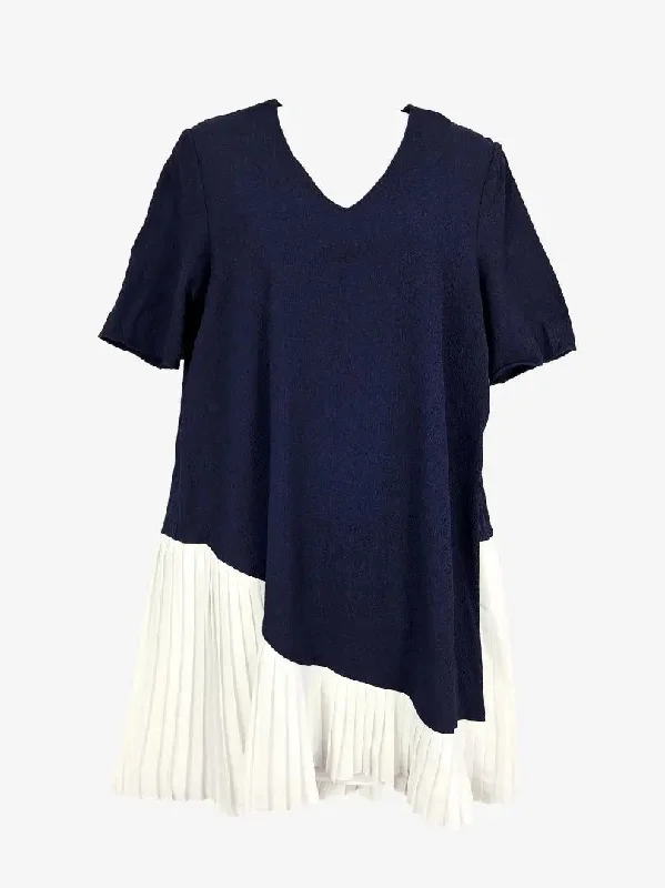 Women's Fit and Flare DressesTanya Taylor Elegant Navy & White Asymmetric Pleated Mini Dress Size 6