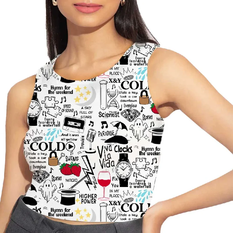 Women's Blouse with FrillsAOP Crop Top - A Sky Full Of Doodles