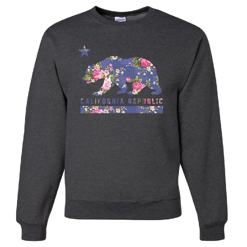 Women's Hooded Sweatshirts with Polyester LiningCalifornia Republic Paisley Flower Bear Crewneck Sweatshirt